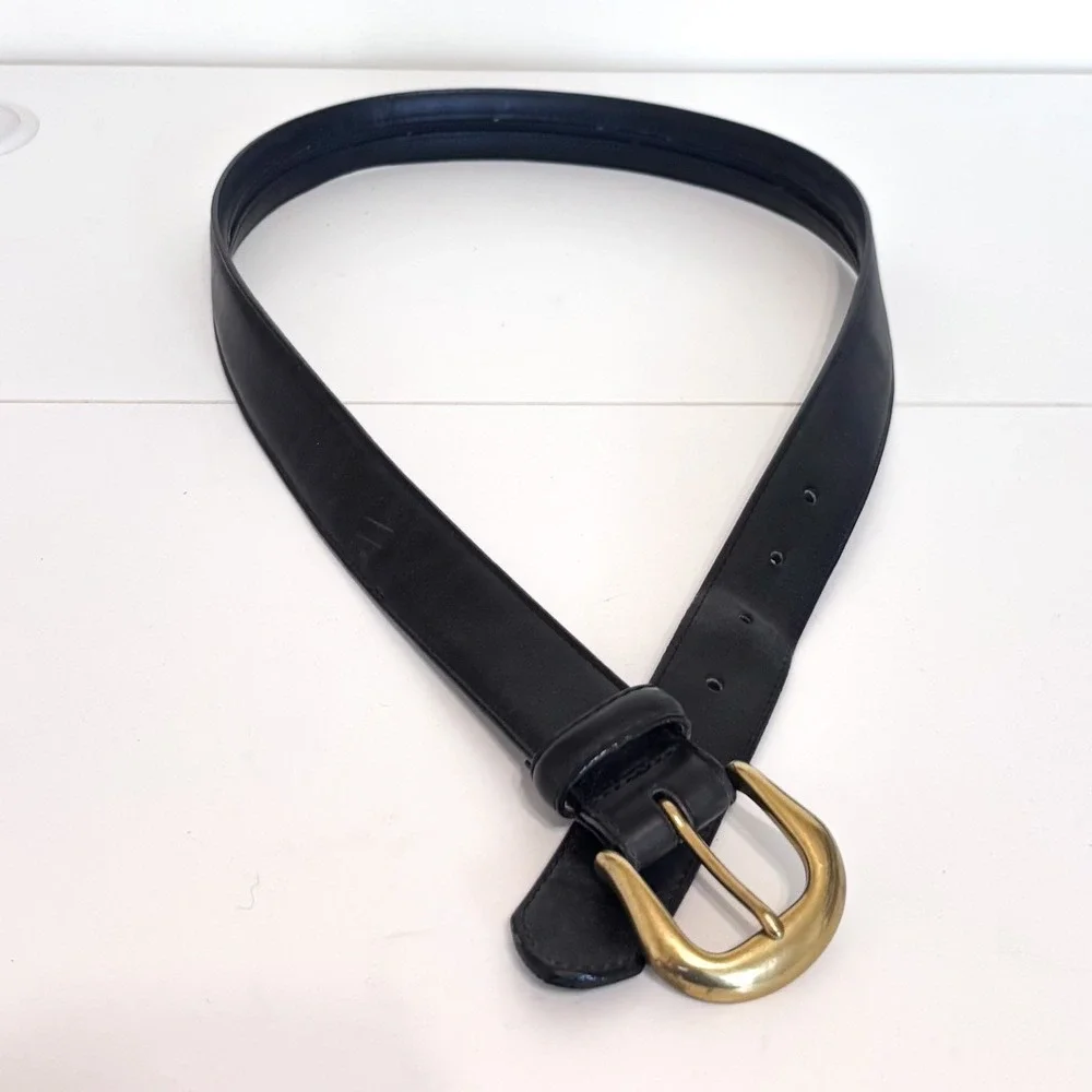 Vintage LL Bean Mens Hidden Money Belt 36 Black Brass Buckle Leather Travel